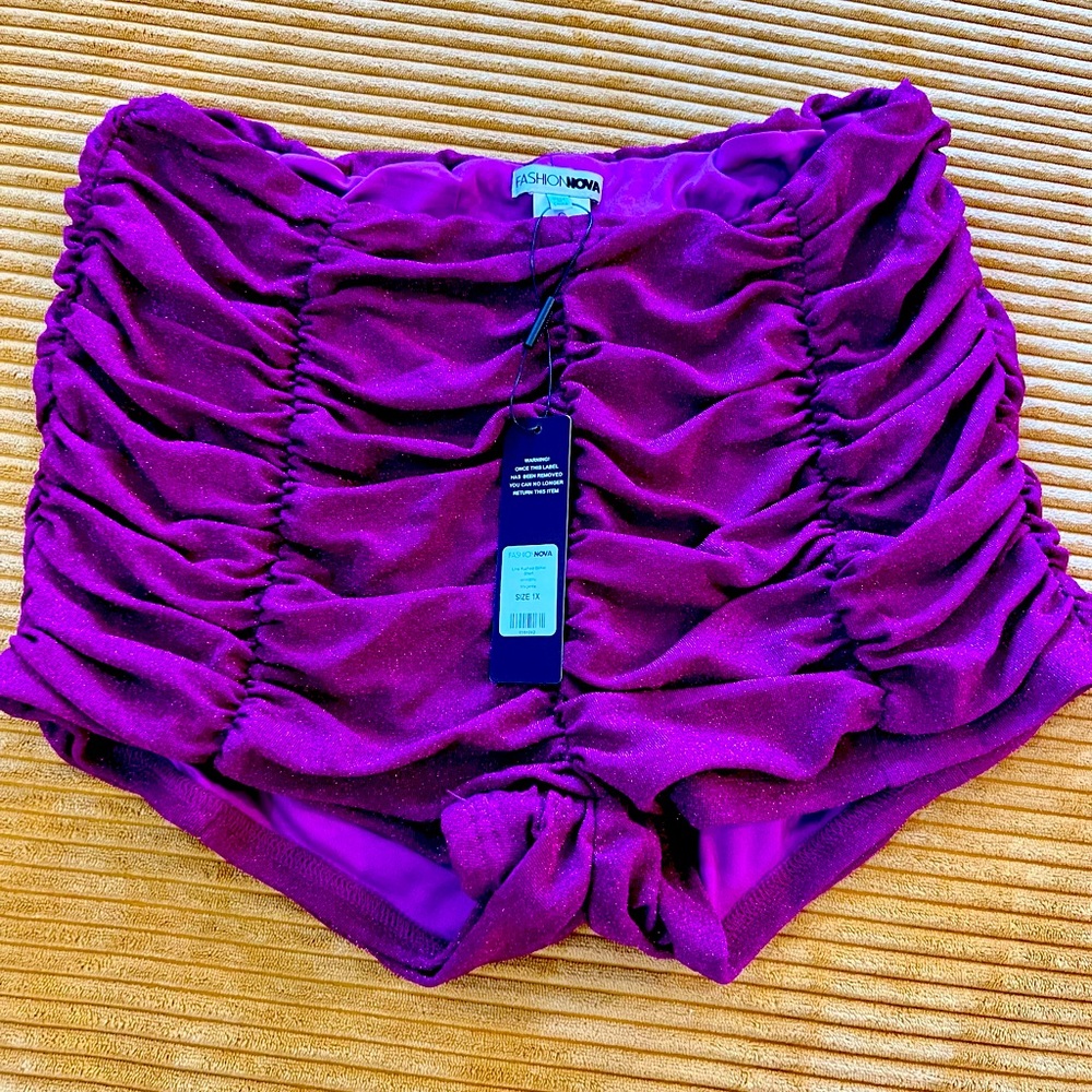 Magenta ruched Glitter purple shorts BRAND NEW